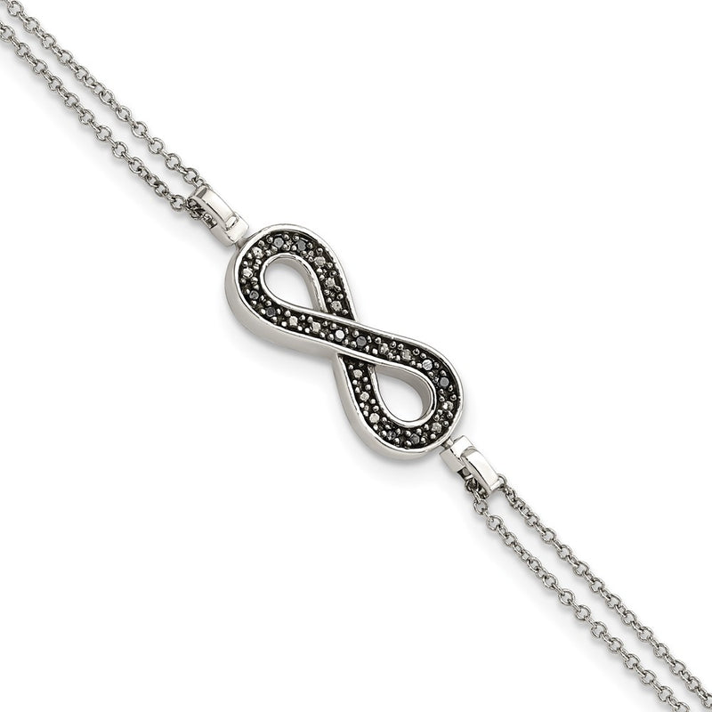 Sterling Silver Rhod 0.1Ct. Blk/Wht Dia. Rvsble Infinty W/.5In Ext. Bracele