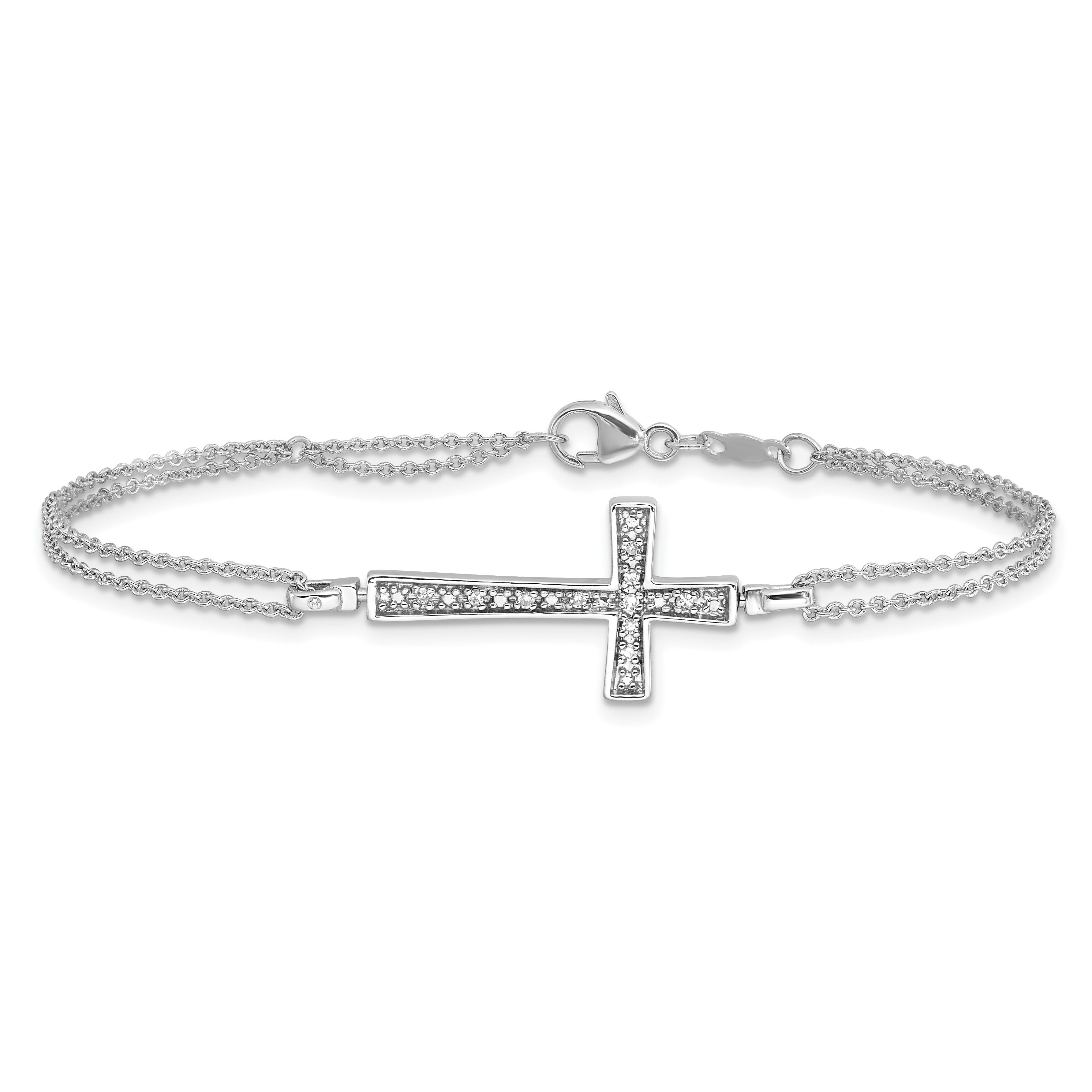 6.5 Inch Sterling Silver Rhod 0.1Ct. Blk & Wht Dia. Rvsble Cross 2 Strand Bracelet