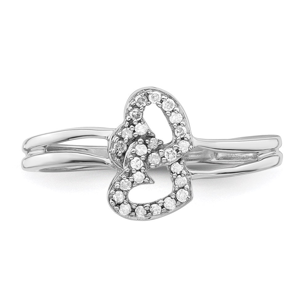 Sterling Silver Rhodium Plateddiamond Heart Ring