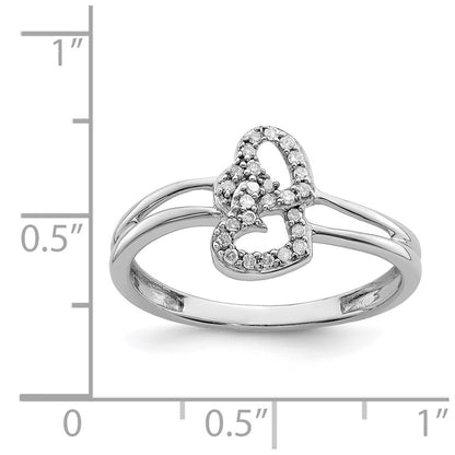 Sterling Silver Rhodium Plateddiamond Heart Ring