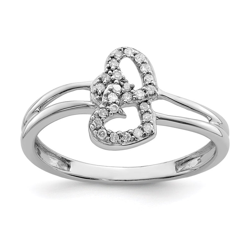 Sterling Silver Rhodium Plateddiamond Heart Ring