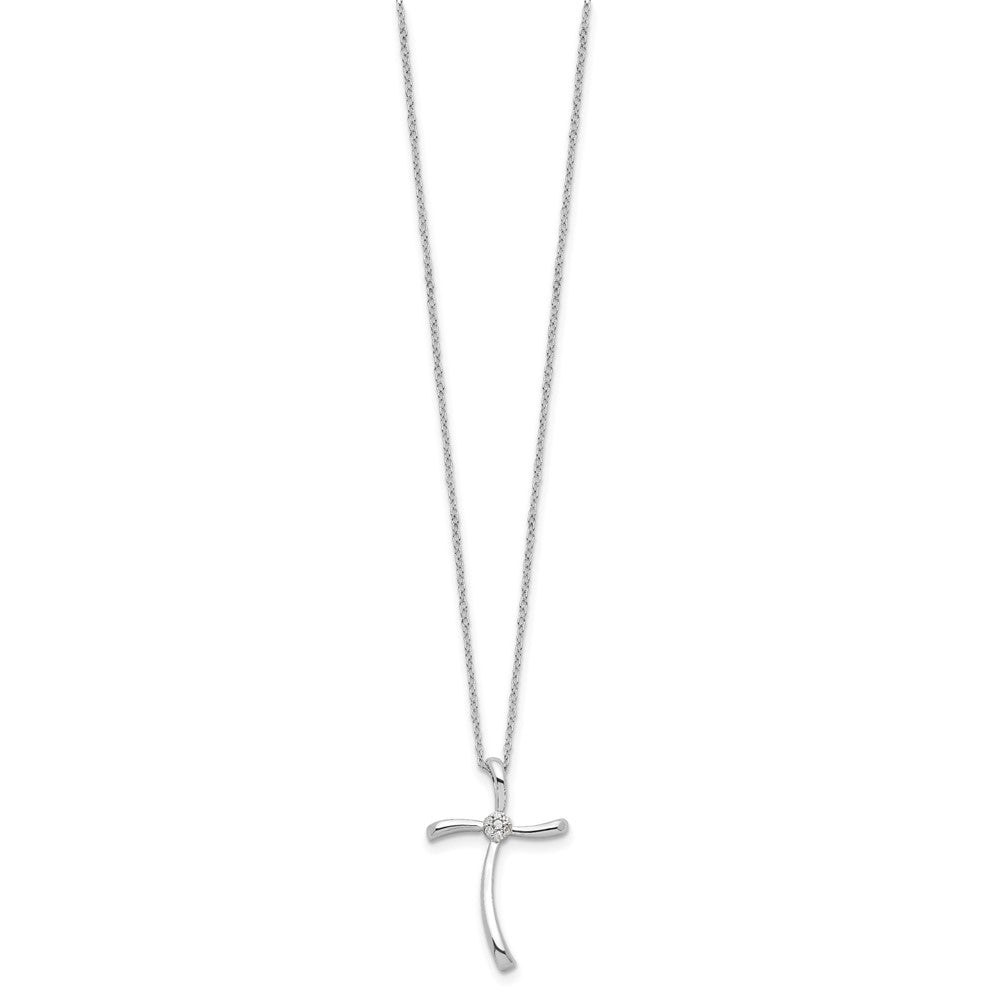 Sterling Silver Rhodium-Plated Diamond Cross Necklace