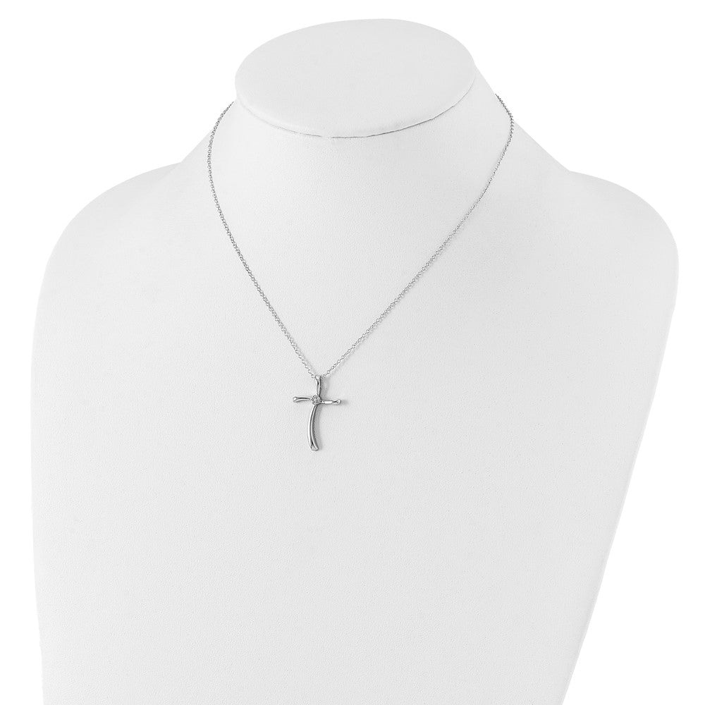 Sterling Silver Rhodium-Plated Diamond Cross Necklace