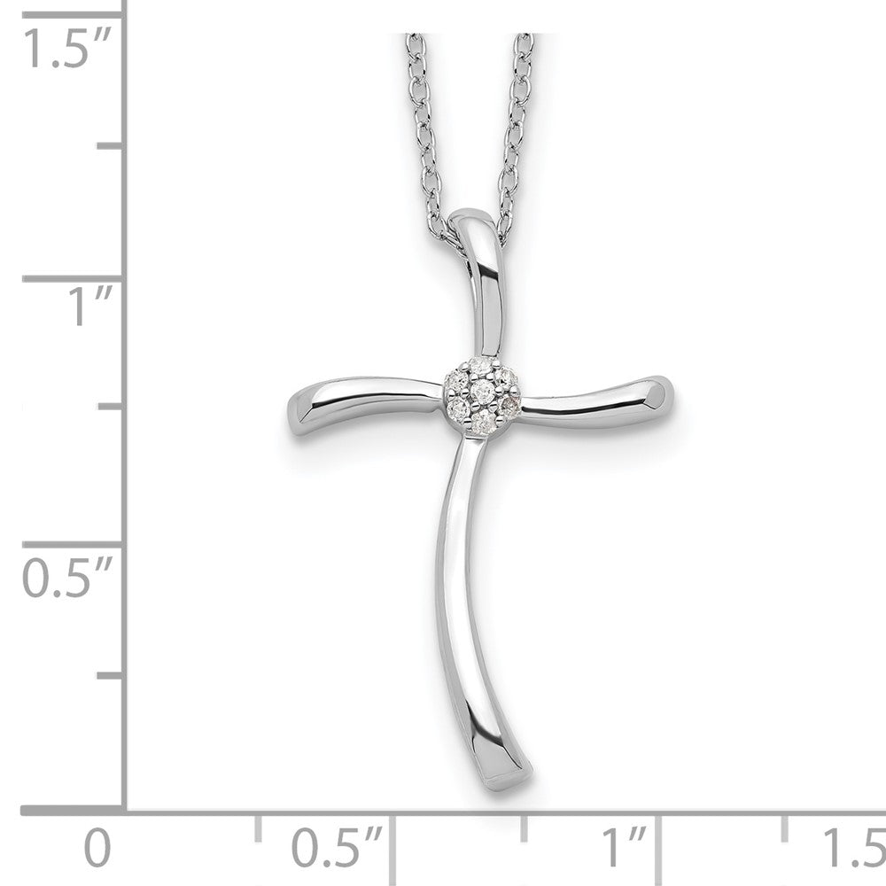 Sterling Silver Rhodium-Plated Diamond Cross Necklace