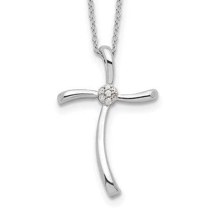 Sterling Silver Rhodium-Plated Diamond Cross Necklace