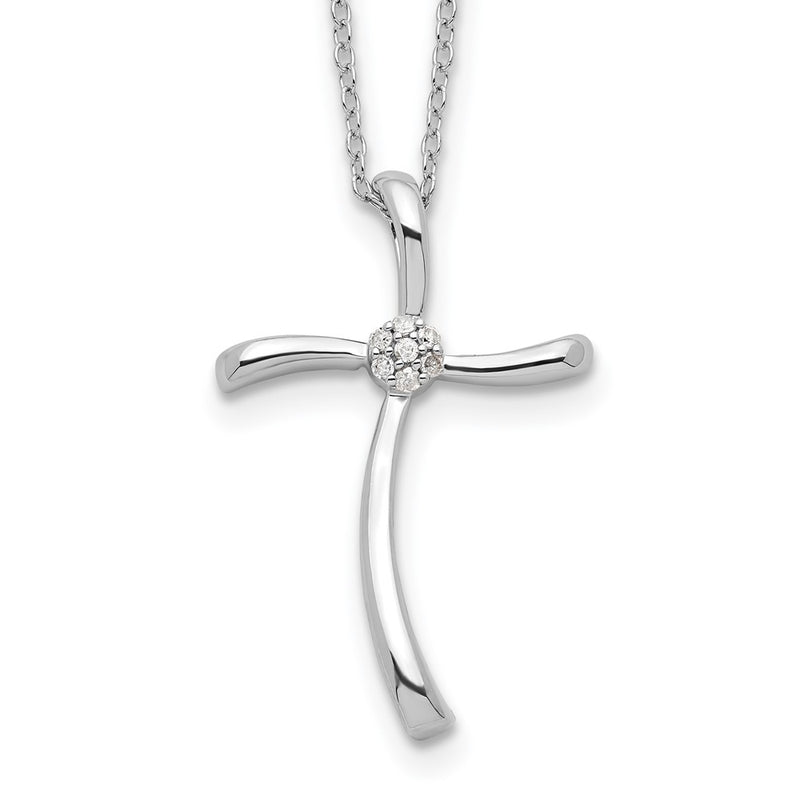 Sterling Silver Rhodium-Plated Diamond Cross Necklace