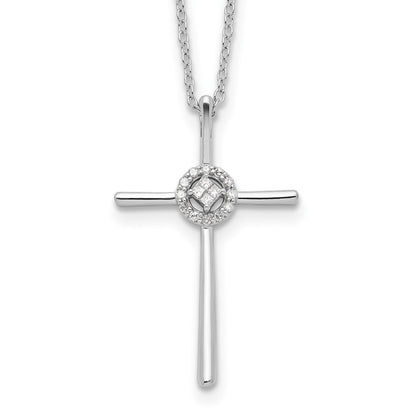 Sterling Silver Diamond Rhodium-Plated Eternal Life Cross Necklace