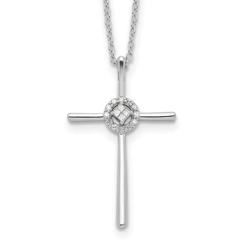 Sterling Silver Diamond Rhodium-Plated Eternal Life Cross Necklace