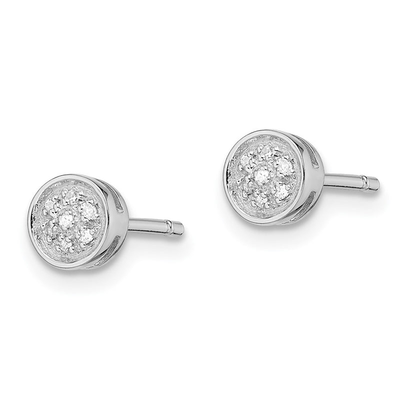 Sterling Silver Rhodium-Plated White Night Diamond Circle Post Earrings