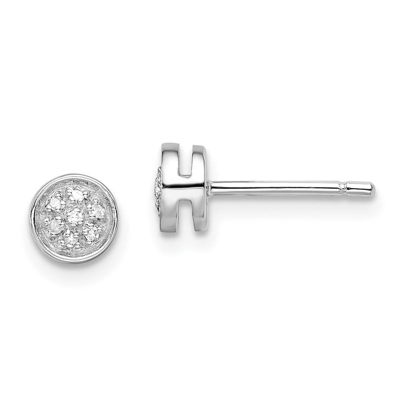 Sterling Silver Rhodium-Plated White Night Diamond Circle Post Earrings