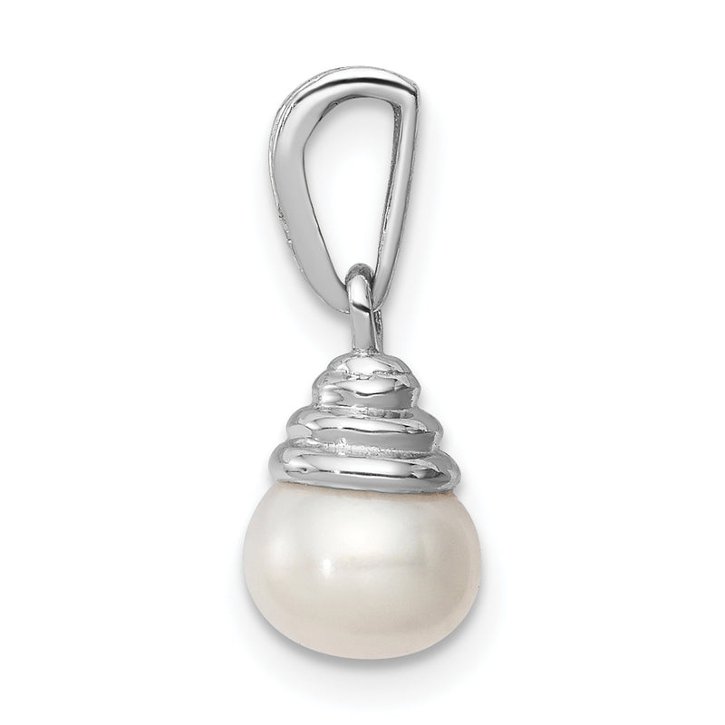 Sterling Silver Rhodium 5-6mm Fw Cultured Pearl & Diamond Pendant