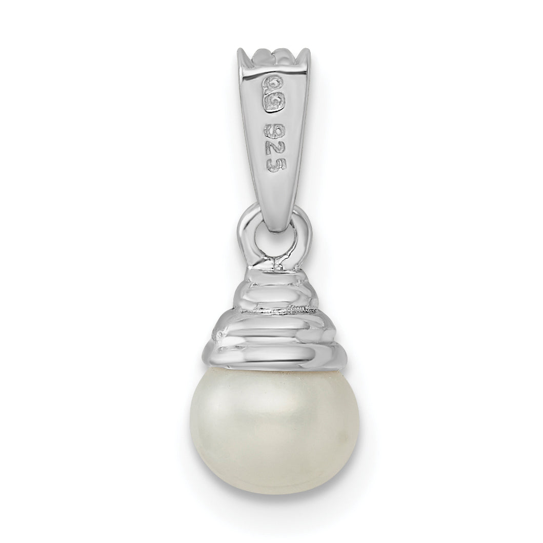 Sterling Silver Rhodium 5-6mm Fw Cultured Pearl & Diamond Pendant