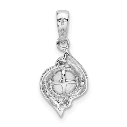 Sterling Silver Rhodium 6mm Fw Cultured Pearl & Diamond Pendant