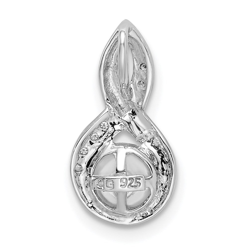 Sterling Silver Rhodium 6mm Fw Cultured Pearl & Diamond Chain Slide