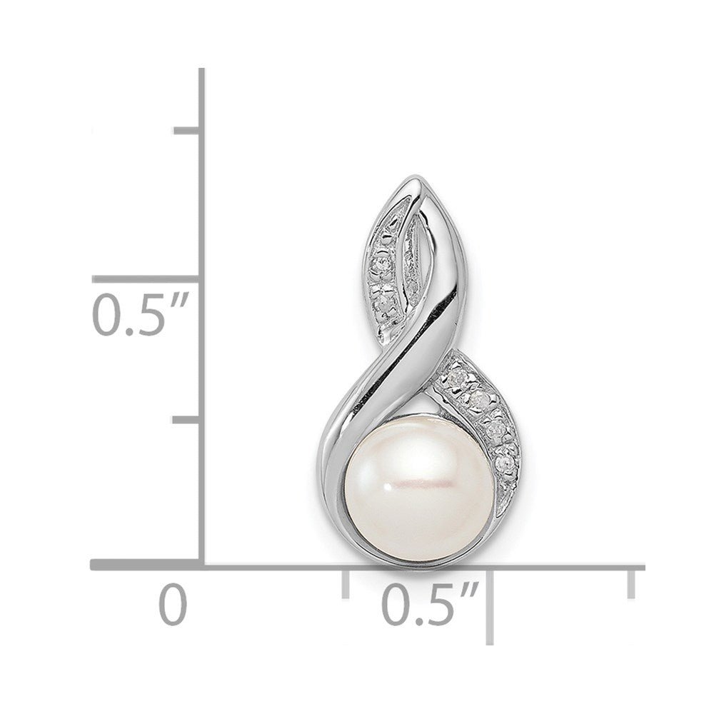 Sterling Silver Rhodium 6mm Fw Cultured Pearl & Diamond Chain Slide