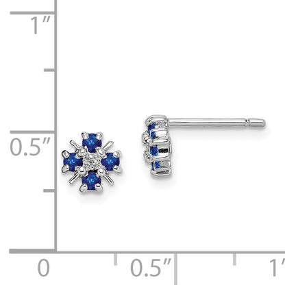 Sterling Silver Rhodium Sapphire & Diamond Post Earrings