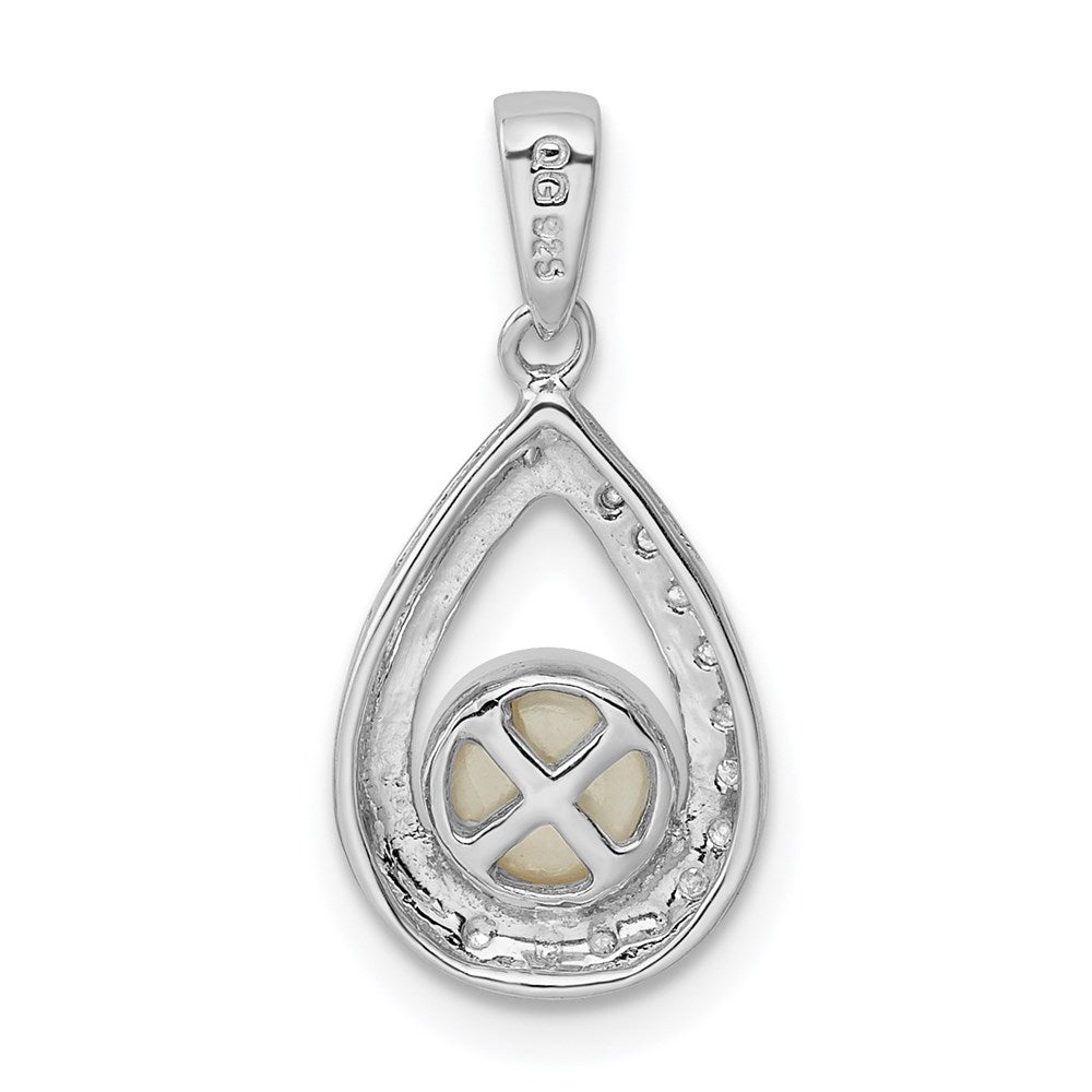 Sterling Silver Rhodium Fw Cultured Pearl & Diamond Pendant