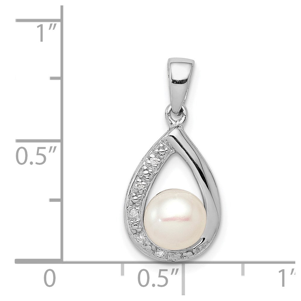 Sterling Silver Rhodium Fw Cultured Pearl & Diamond Pendant