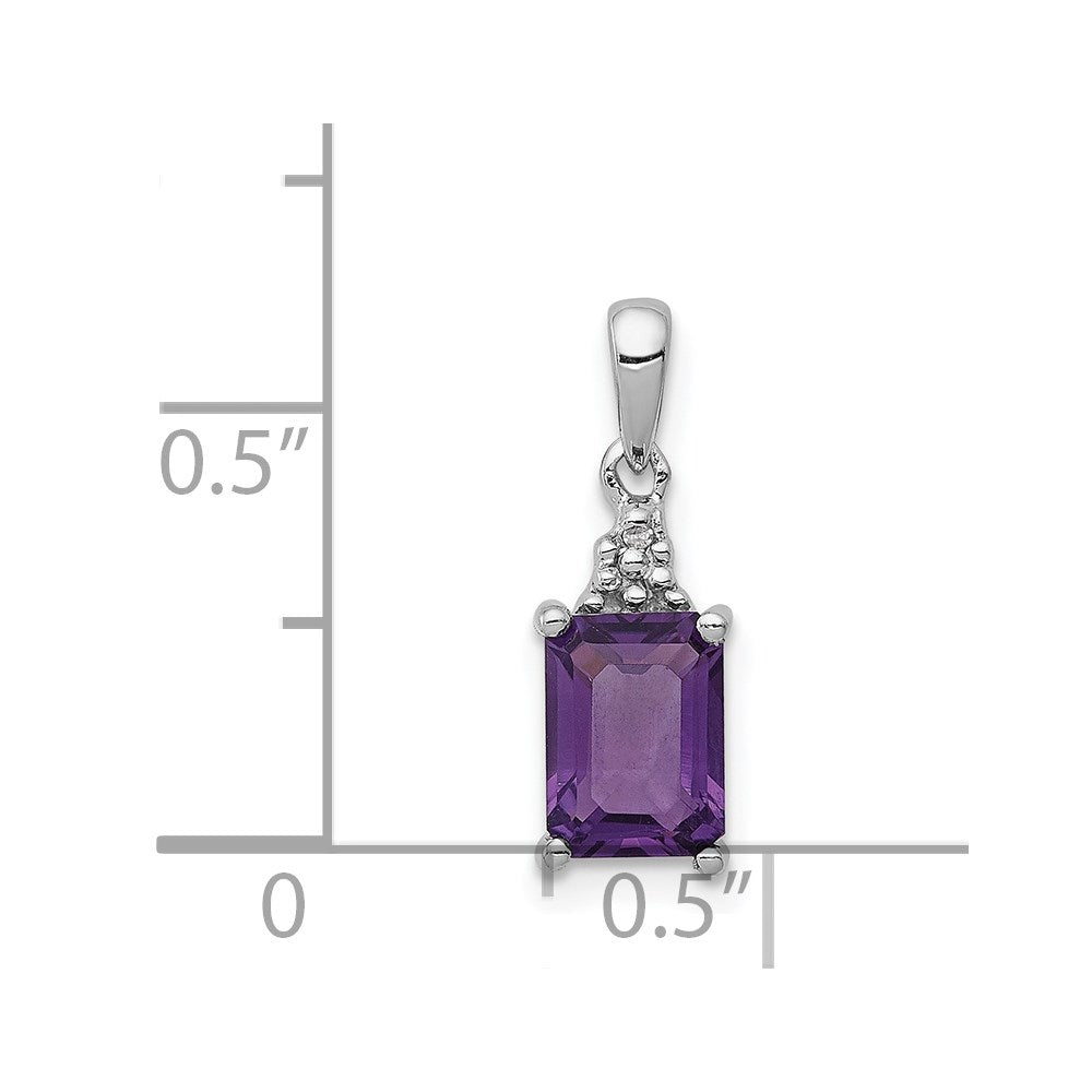 Sterling Silver Rhodium Plated Amethyst And Diamond Pendant