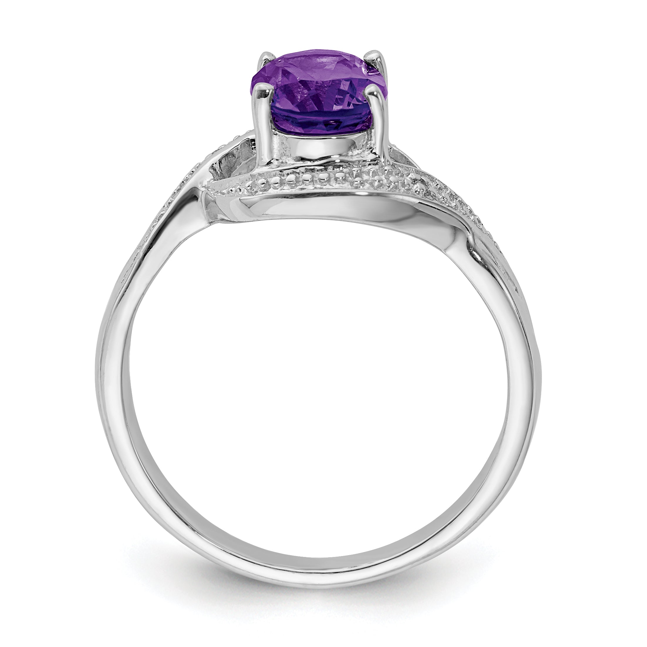 Sterling Silver Rhodium Amethyst Diamond Ring