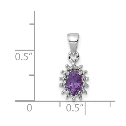 Sterling Silver Rhodium Plated Amethyst And Diamond Pendant