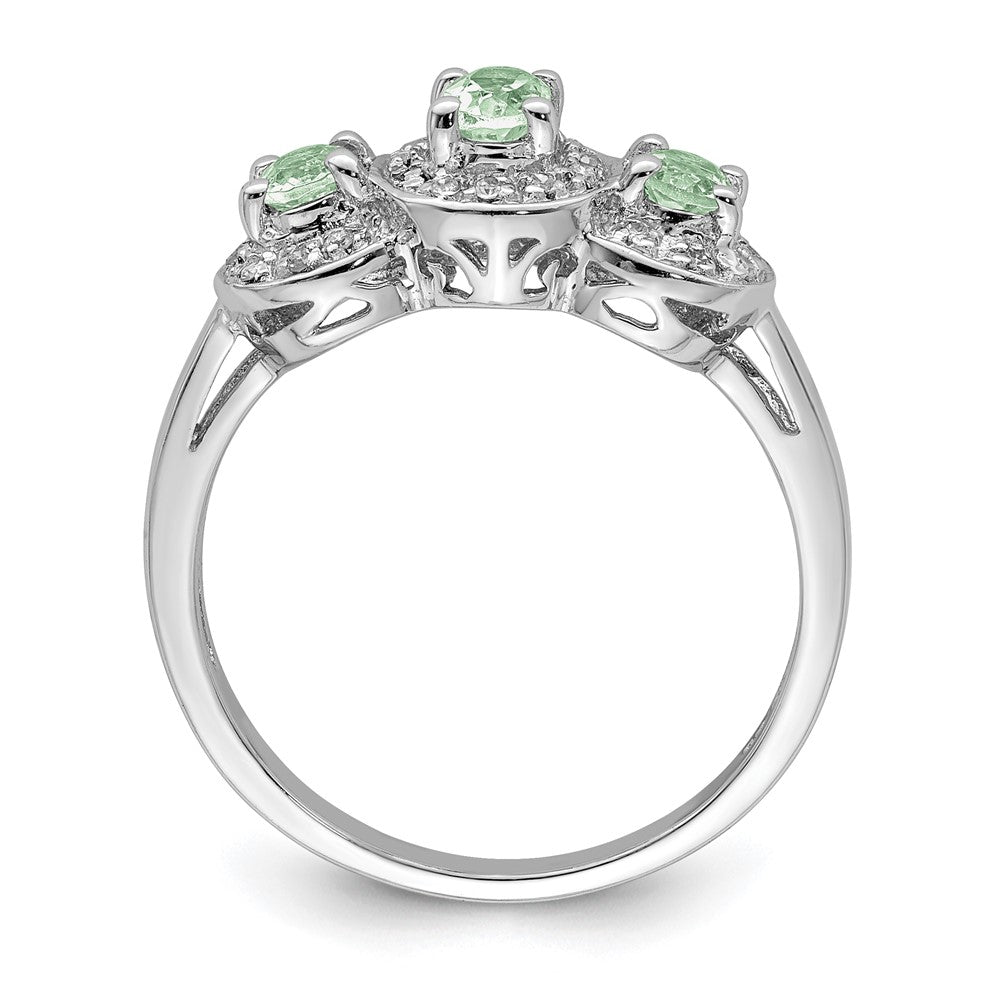 Sterling Silver Rhodium-Plated Green Quartz & Diamond Ring