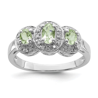 Sterling Silver Rhodium-Plated Green Quartz & Diamond Ring