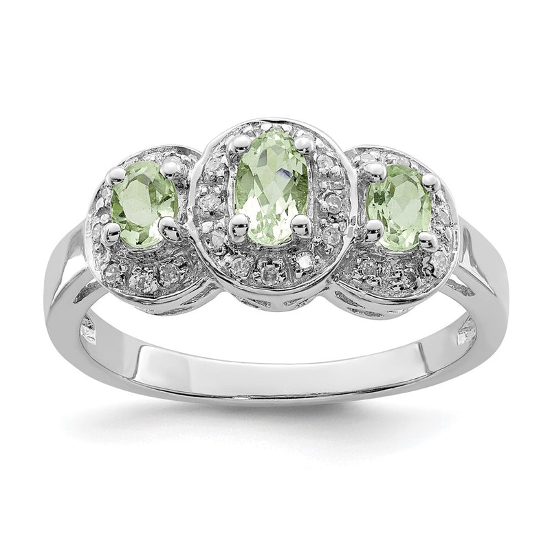 Sterling Silver Rhodium-Plated Green Quartz & Diamond Ring
