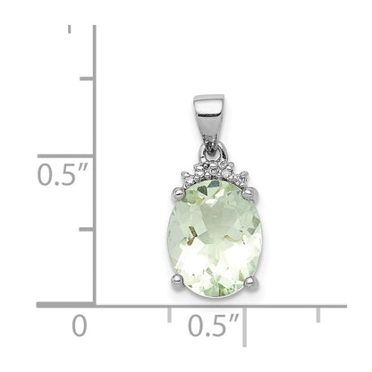 Sterling Silver Rhodium Plated Green Quartz And Diamond Pendant