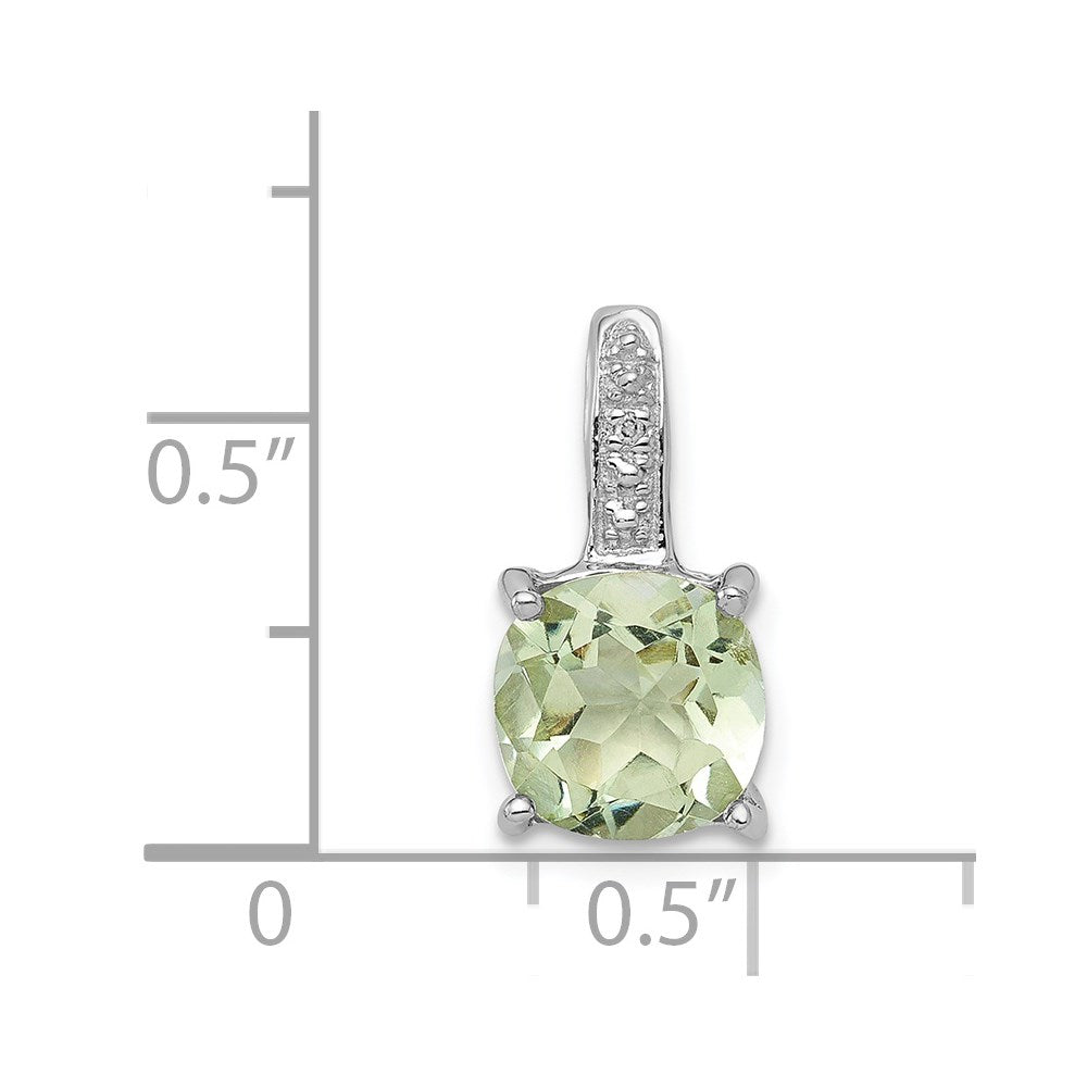 Sterling Silver Rhodium Plated Green Quartz And Diamond Pendant
