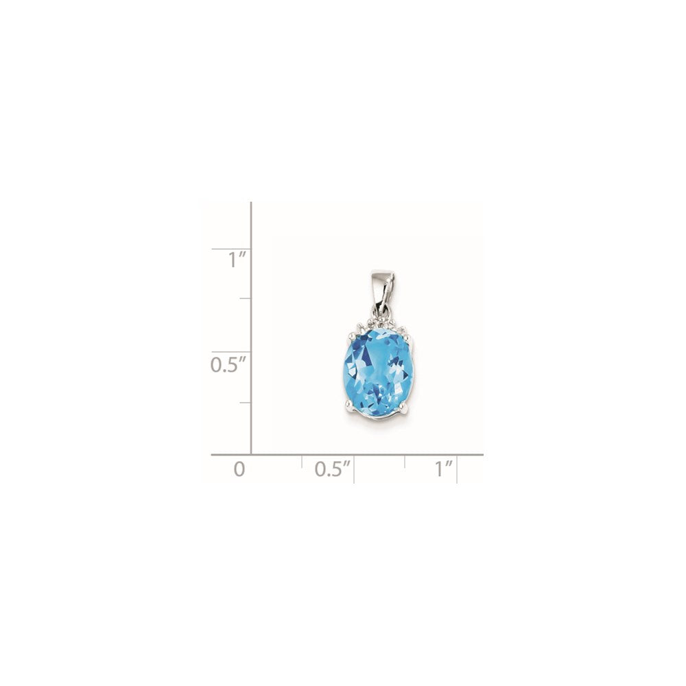Sterling Silver Rhodium-Plated Sky Blue Topaz Diamond Pendant