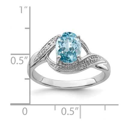 Sterling Silver Rhodium Swiss Blue Topaz & Diamond Ring