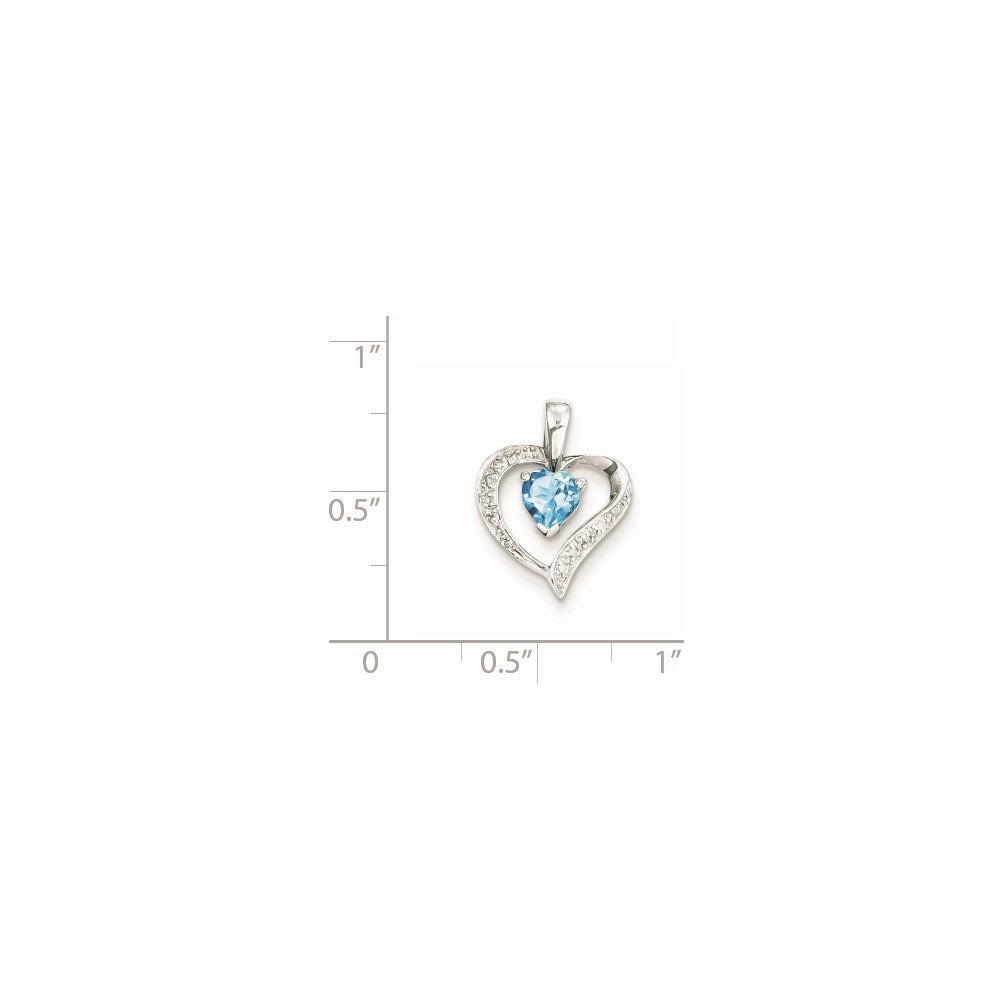 Sterling Silver Rhodium Heart Swiss Blue Topaz & Diamond Pendant