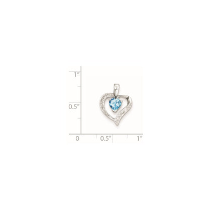 Sterling Silver Rhodium Heart Swiss Blue Topaz & Diamond Pendant