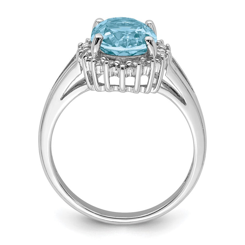 Sterling Silver Rhodium Swiss Blue Topaz & Diamond Ring