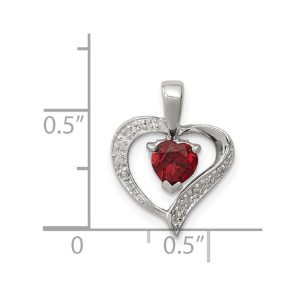 Sterling Silver Rhodium Heart Garnet & Diamond Pendant