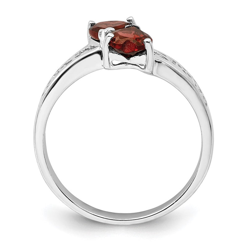 Sterling Silver Rhodium-Plated Garnet Heart Ring