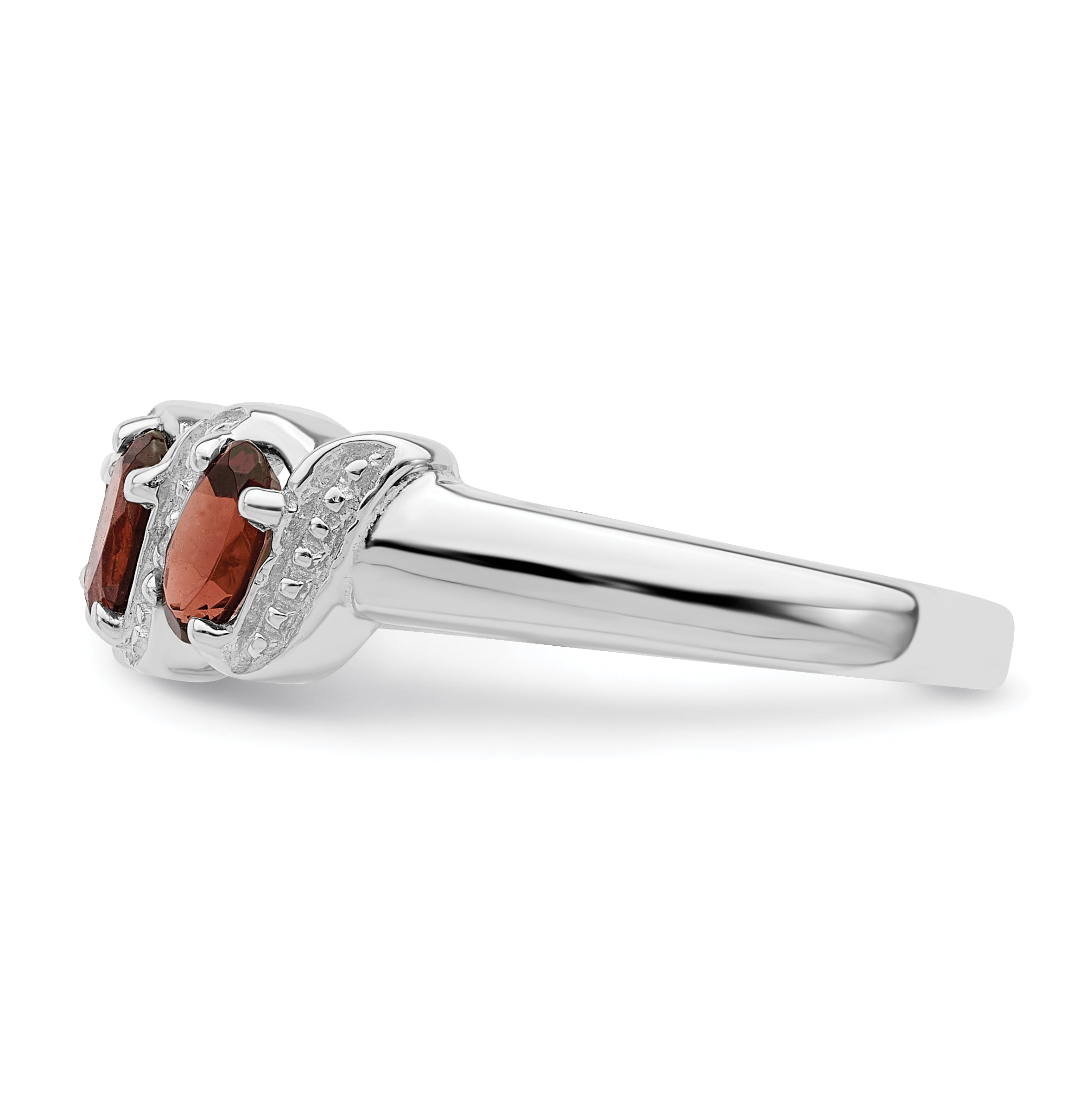 Sterling Silver Rhodium-Plated 3 Stone Garnet & Diamond Ring