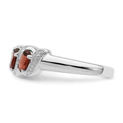 Sterling Silver Rhodium-Plated 3 Stone Garnet & Diamond Ring