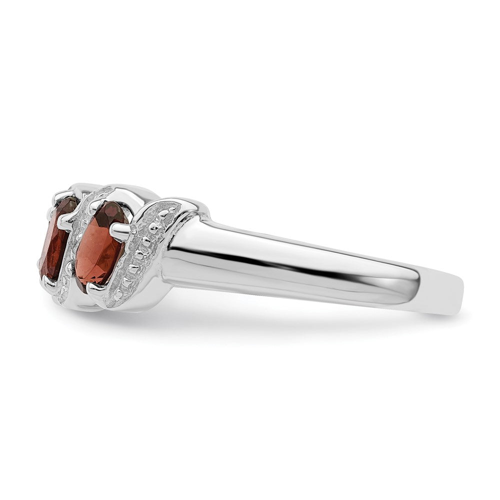Sterling Silver Rhodium-Plated 3 Stone Garnet & Diamond Ring