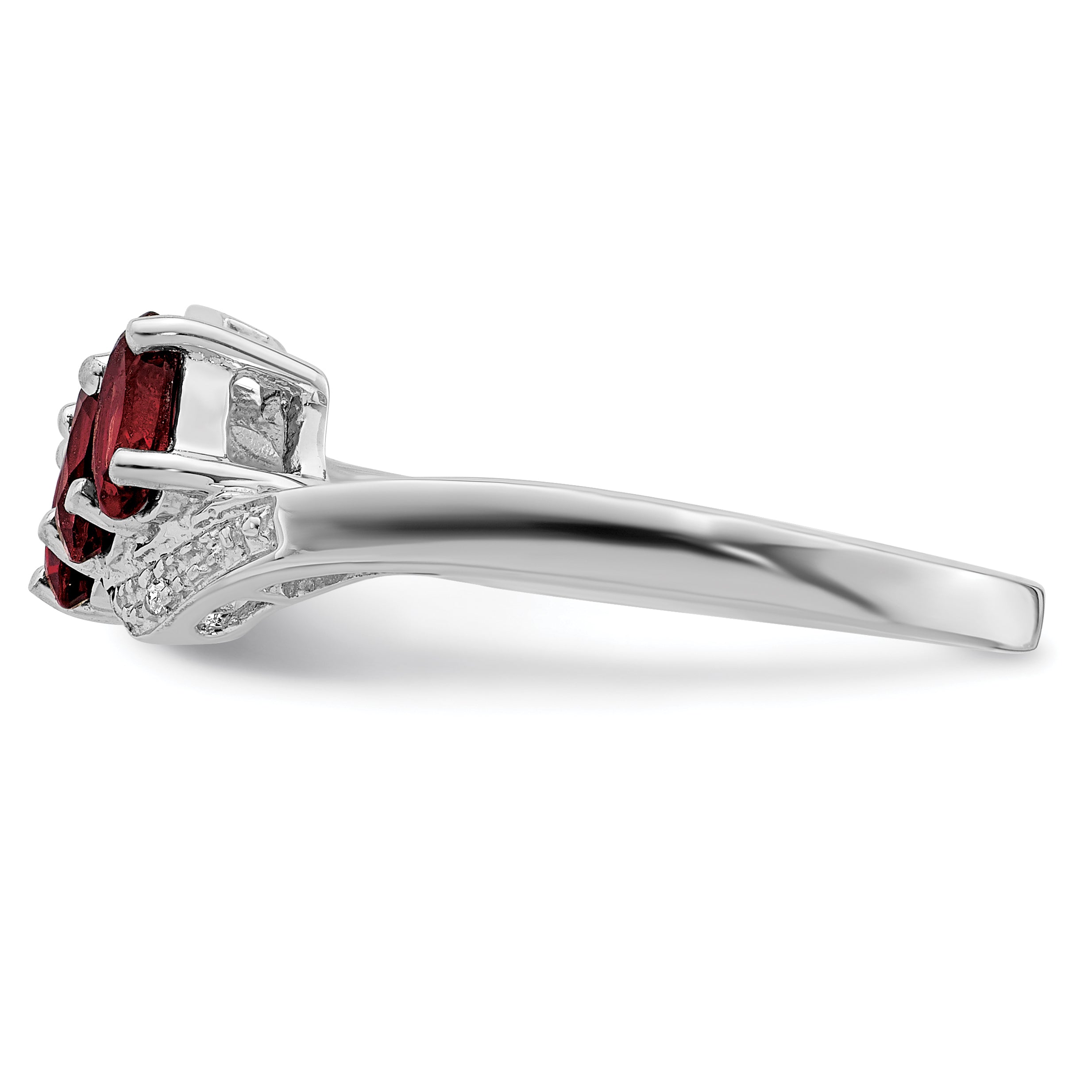 Sterling Silver Rhodium-Plated 3 Stone Garnet & Diamond Ring