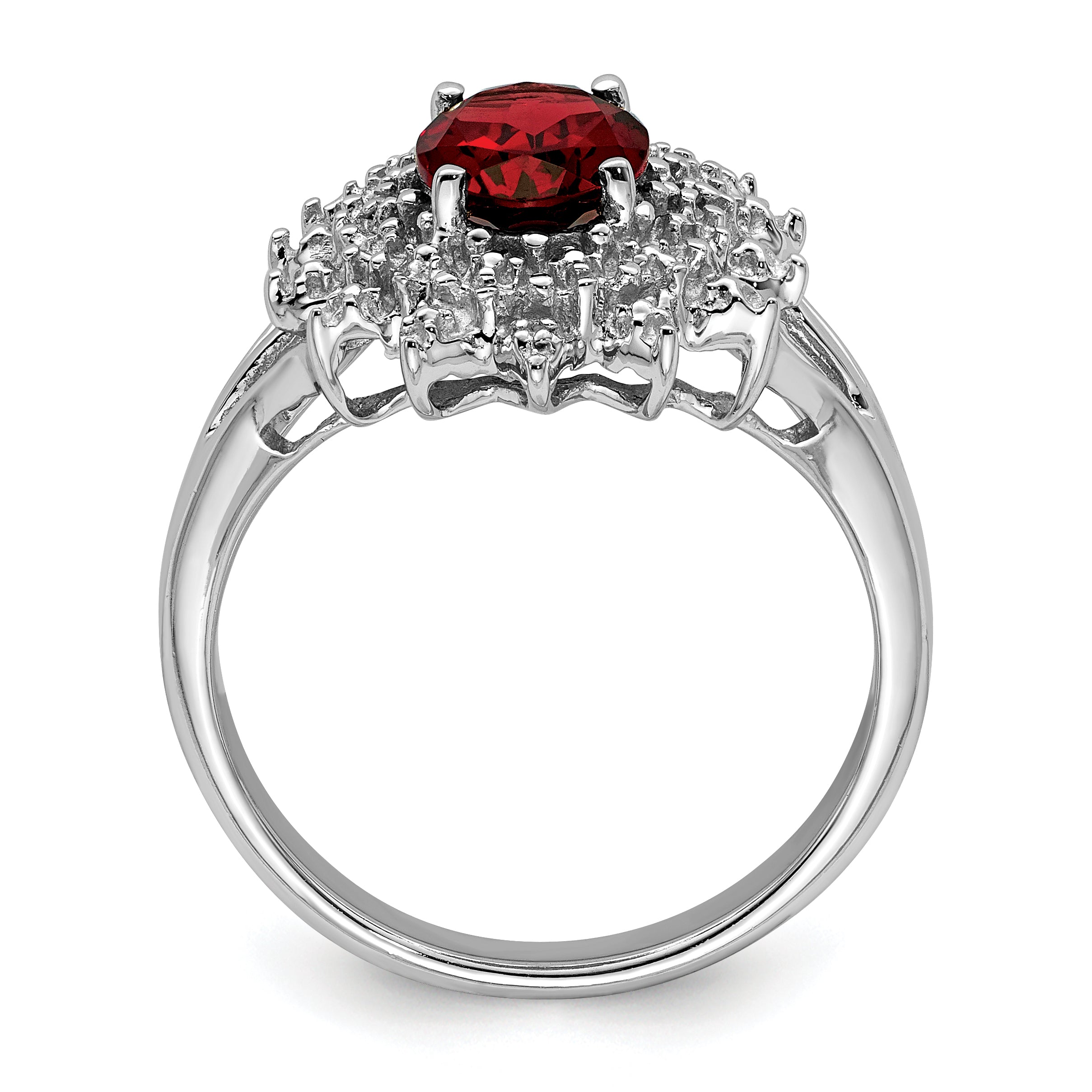 Sterling Silver Rhodium-Plated Garnet & Diamond Ring