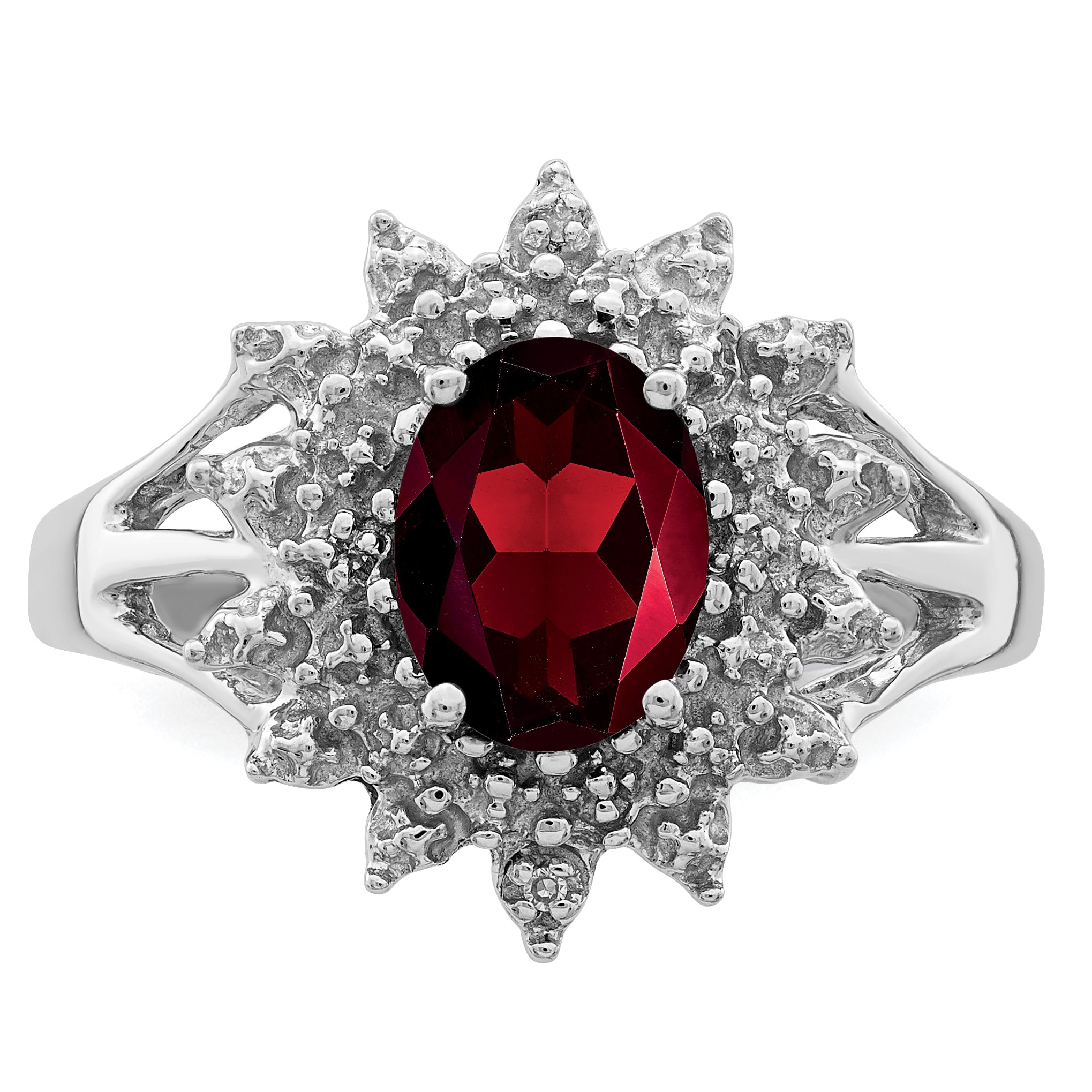 Sterling Silver Rhodium-Plated Garnet & Diamond Ring
