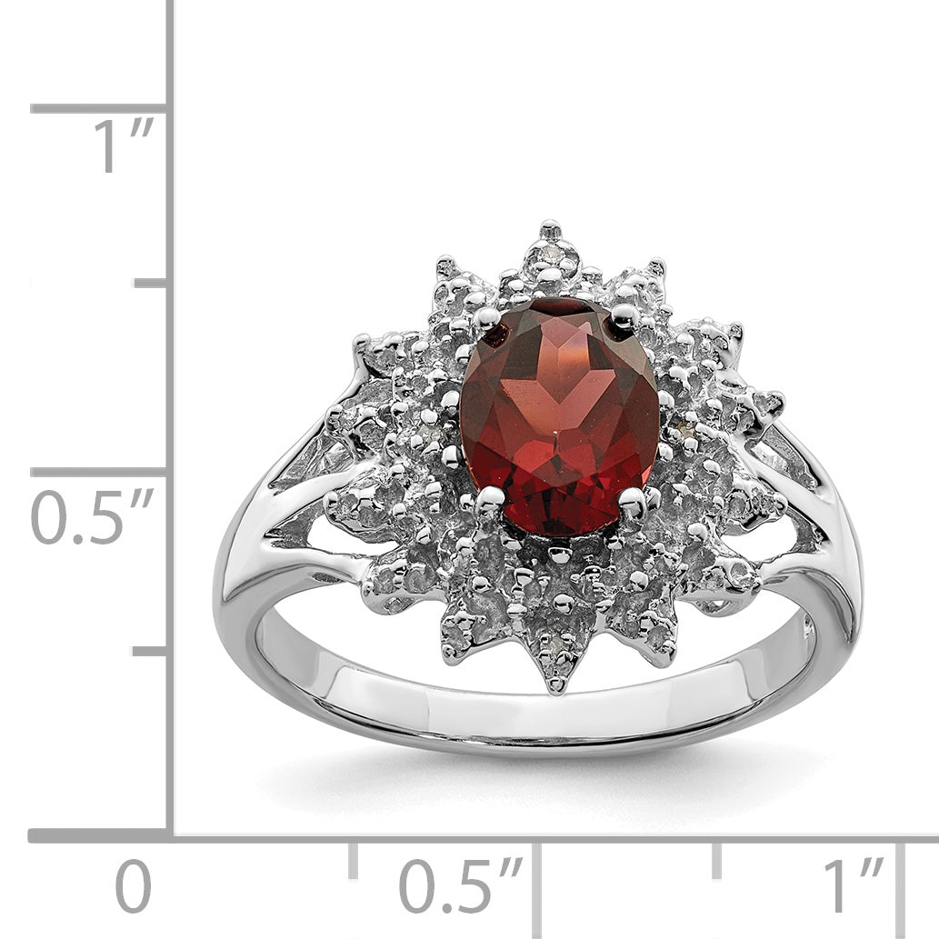 Sterling Silver Rhodium-Plated Garnet & Diamond Ring