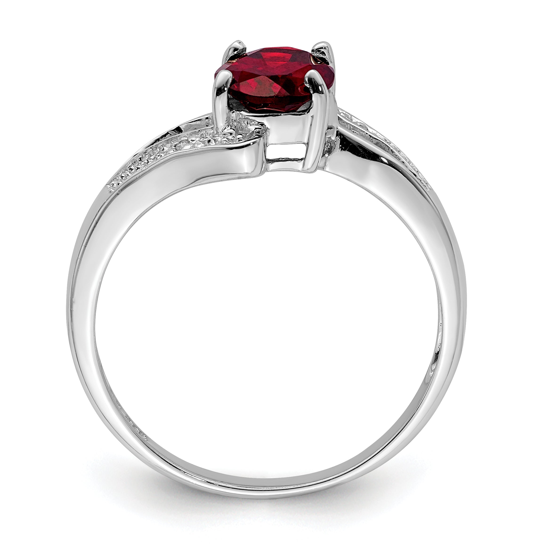 Sterling Silver Rhodium-Plated Garnet & Diamond Ring