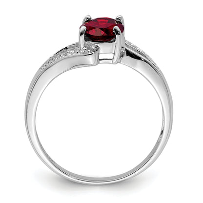 Sterling Silver Rhodium-Plated Garnet & Diamond Ring