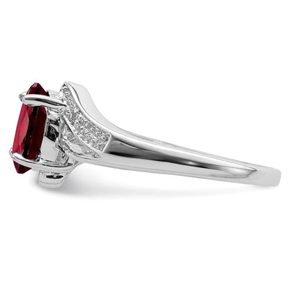 Sterling Silver Rhodium-Plated Garnet & Diamond Ring