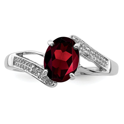 Sterling Silver Rhodium-Plated Garnet & Diamond Ring