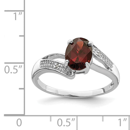 Sterling Silver Rhodium-Plated Garnet & Diamond Ring