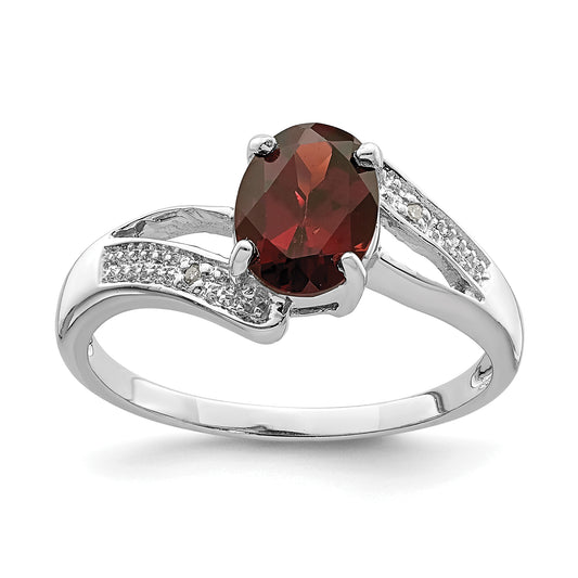 Sterling Silver Rhodium-Plated Garnet & Diamond Ring